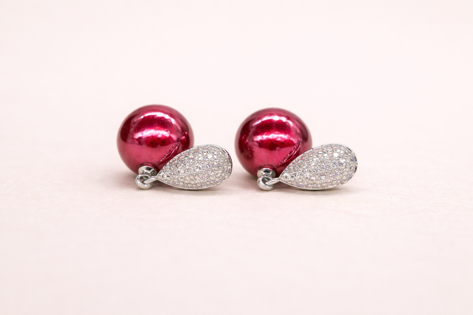 Stainless Steel with Silver Polish with Diamond & Red Pearl Anti-Tarnish & Anti-Allergic Fancy Earring for Girls (Design 1)