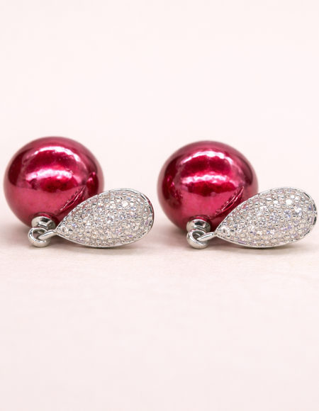 stainless steal with silver polish with diamond & red pearl anti tarnish anti allergic fancy earring for girls