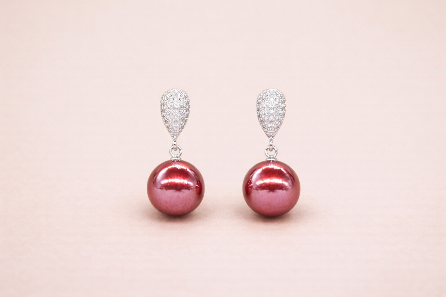 Stainless Steel with Silver Polish with Diamond & Red Pearl Anti-Tarnish & Anti-Allergic Fancy Earring for Girls (Design 1)