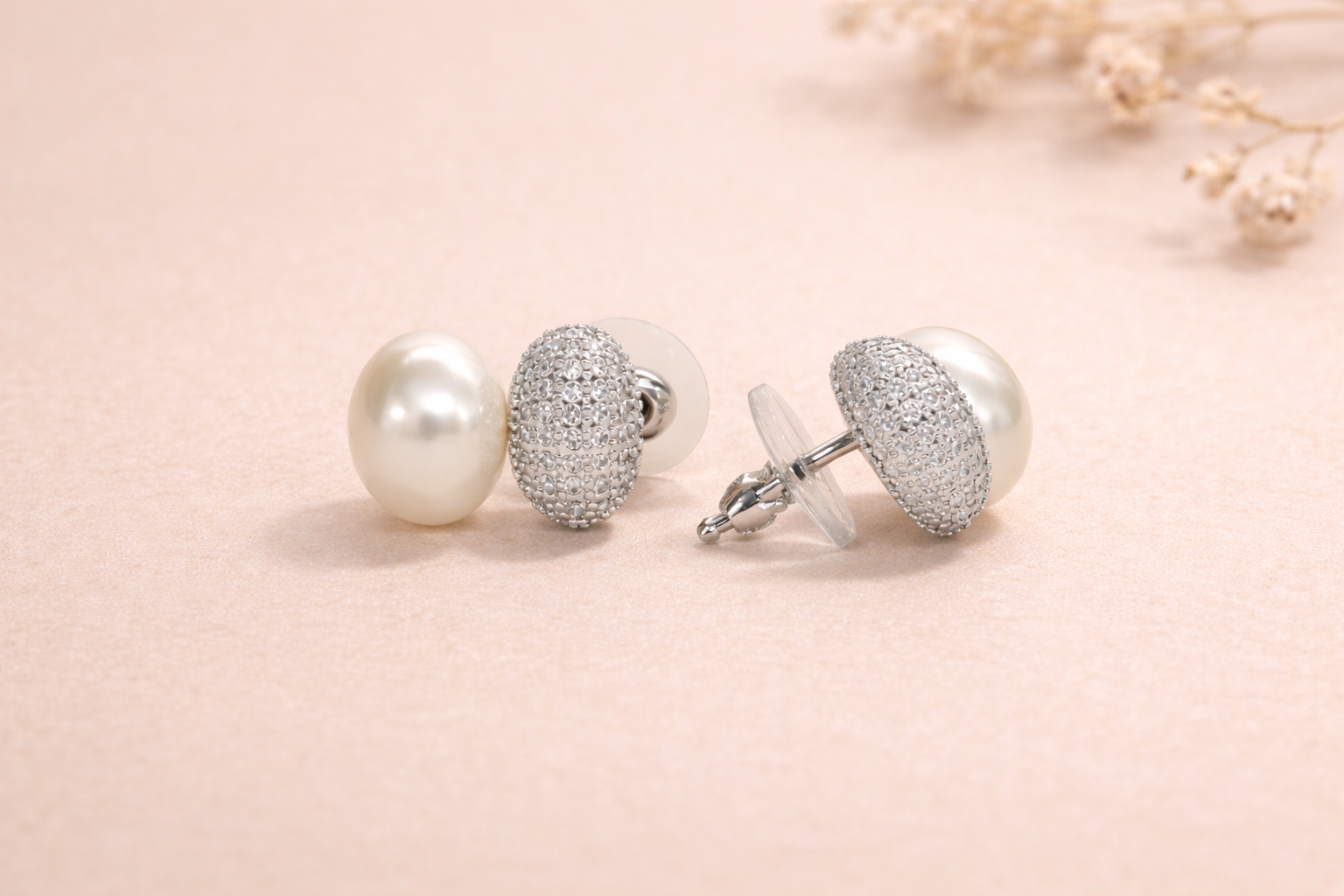 Stainless Steel with Silver Polish with Diamond & White Pearl Anti-Tarnish & Anti-Allergic Fancy Earring for Girls (Design 1)