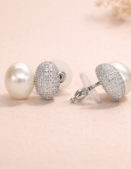 stainless steal with silver polish with diamond & white pearl anti tarnish anti allergic fancy earring for girls