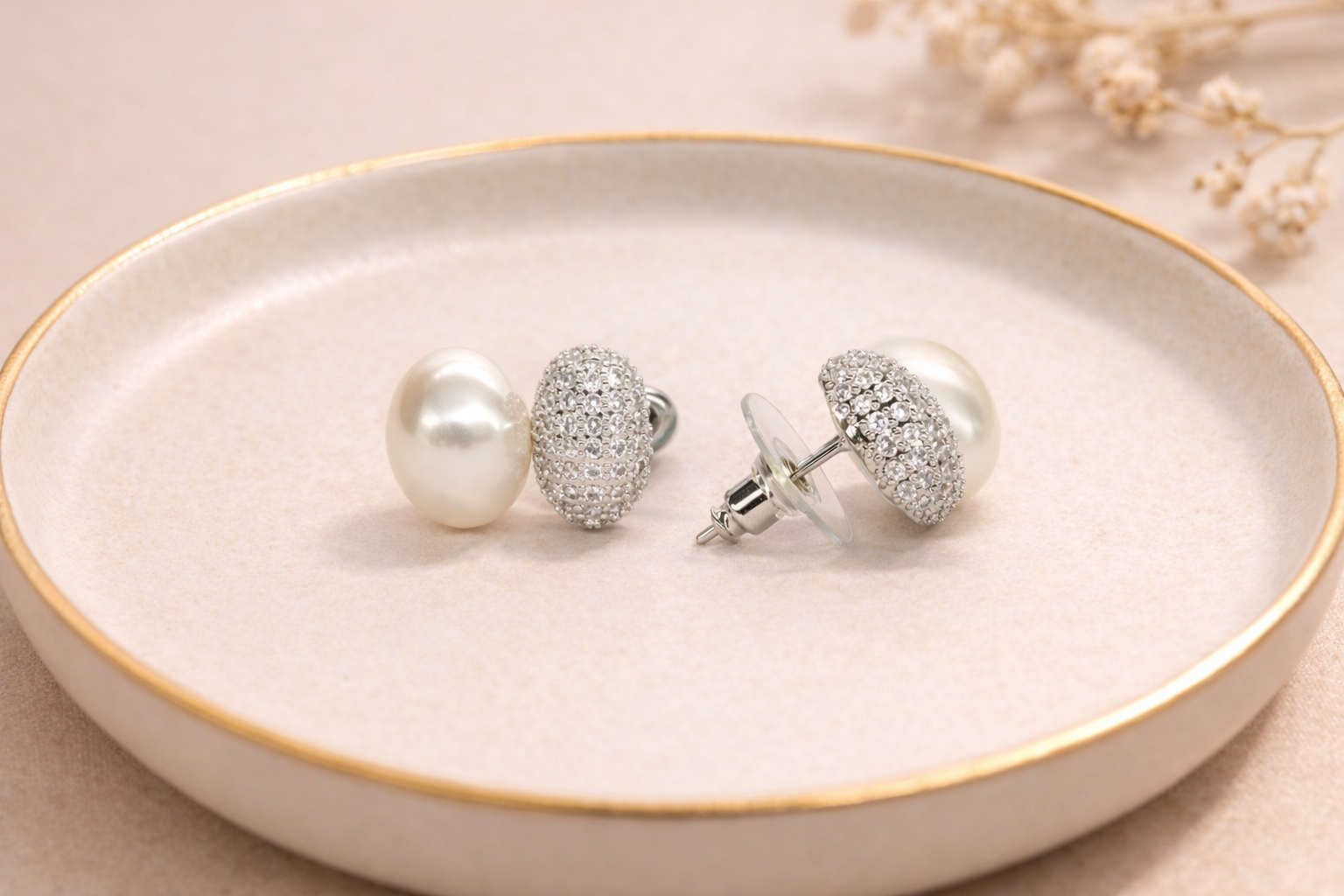 Stainless Steel with Silver Polish with Diamond & White Pearl Anti-Tarnish & Anti-Allergic Fancy Earring for Girls (Design 1)