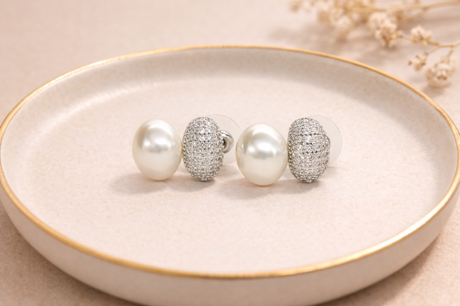 Stainless Steel with Silver Polish with Diamond & White Pearl Anti-Tarnish & Anti-Allergic Fancy Earring for Girls (Design 1)