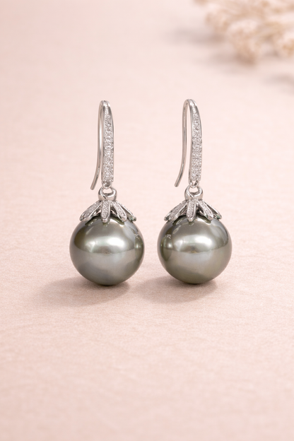 stainless steal with silver polish with diamond & grey pearl anti tarnish anti allergic fancy earring for girls