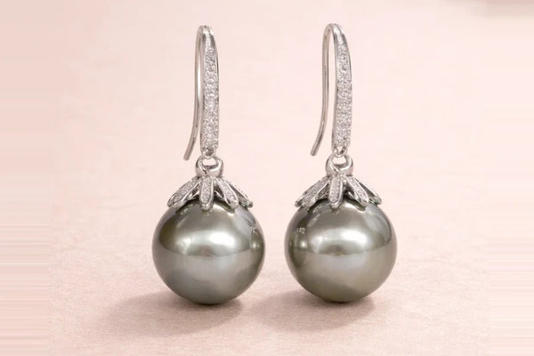 Diamond & Grey Pearl Fancy Earring for Women (Design 1) – Silver