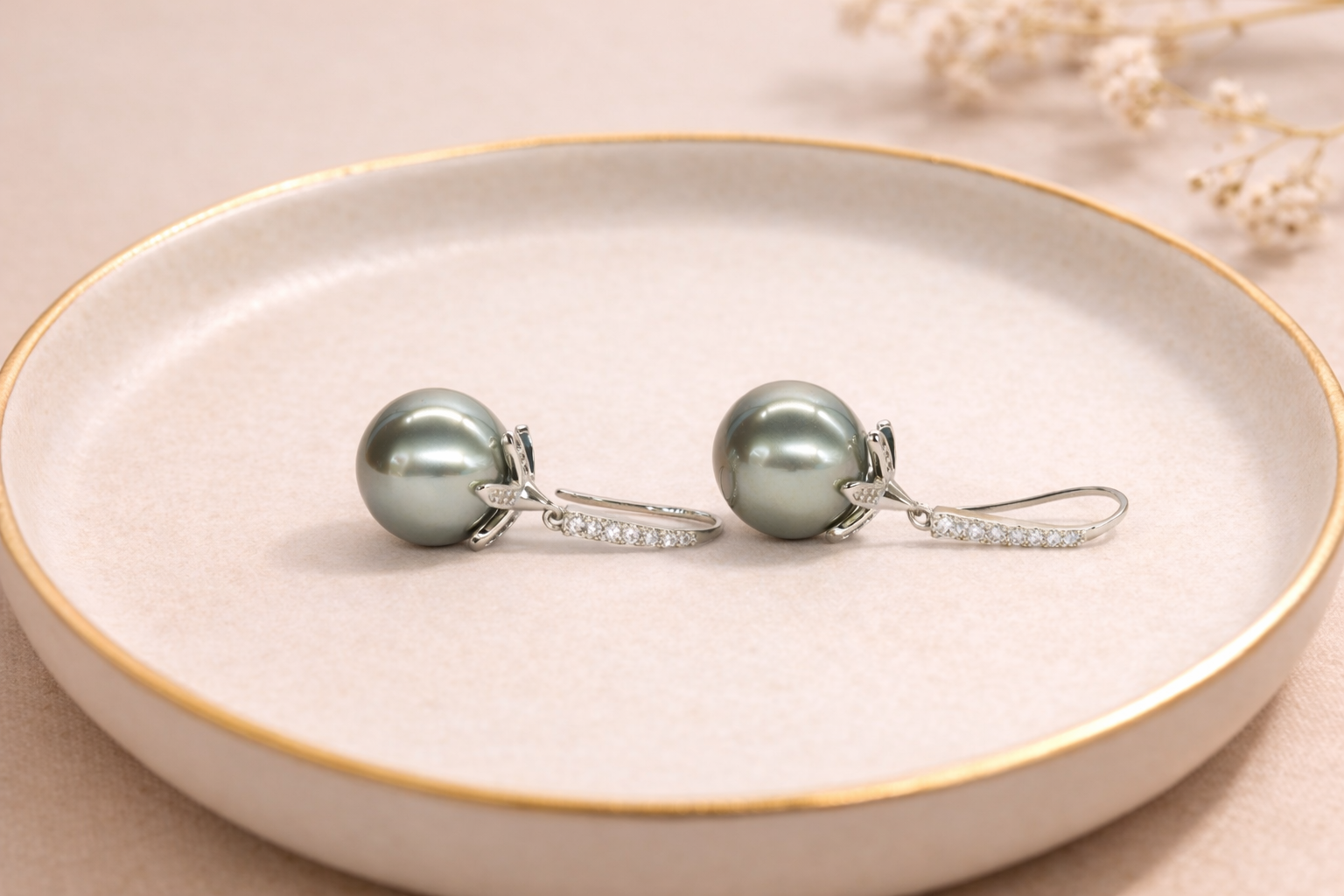 Stainless Steel with Silver Polish with Diamond & Grey Pearl Anti-Tarnish & Anti-Allergic Fancy Earring for Girls