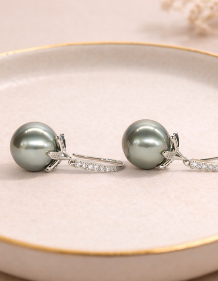 stainless steal with silver polish with diamond & grey pearl anti tarnish anti allergic fancy earring for girls