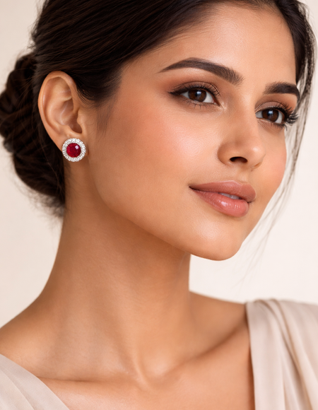 stainless steal with silver polish with diamond & ruby stone anti tarnish anti allergic fancy earring for girls