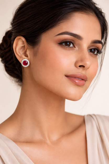 stainless steal with silver polish with diamond & ruby stone anti tarnish anti allergic fancy earring for girls