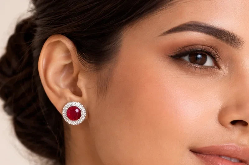 Stainless Steel with Silver Polish with Diamond & Ruby Stone Anti-Tarnish & Anti-Allergic Fancy Earring for Girls