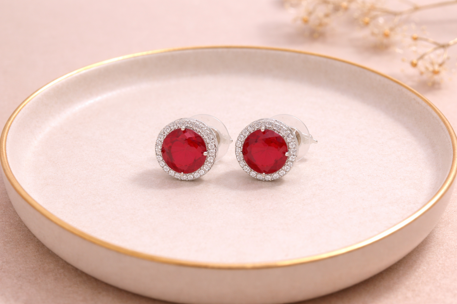Stainless Steel with Silver Polish with Diamond & Ruby Stone Anti-Tarnish & Anti-Allergic Fancy Earring for Girls