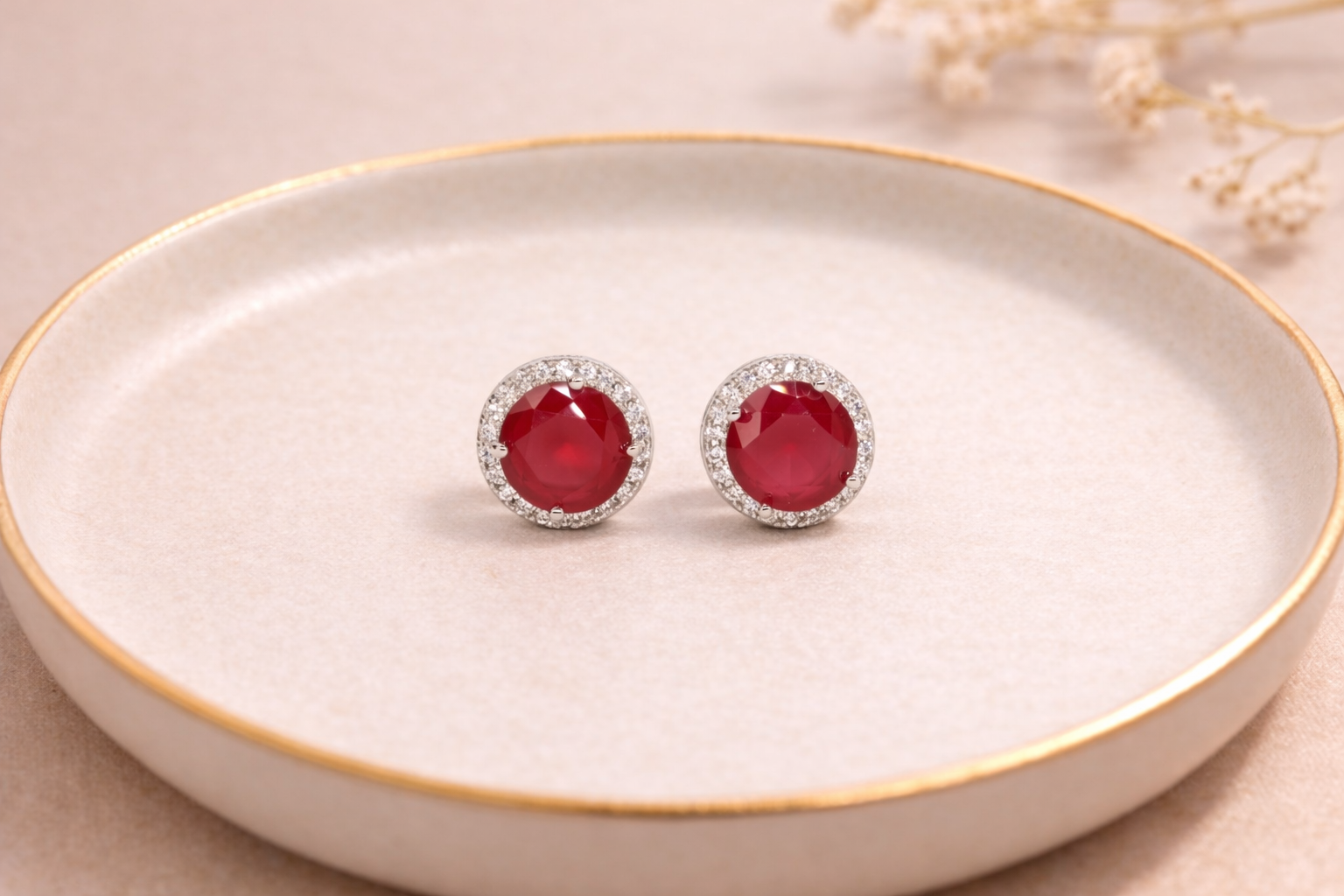 Stainless Steel with Silver Polish with Diamond & Ruby Stone Anti-Tarnish & Anti-Allergic Fancy Earring for Girls