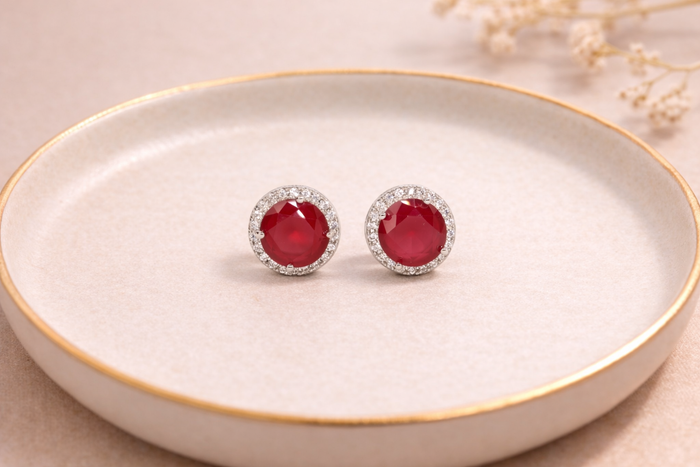 Diamond & Ruby Stone Fancy Earring for Women – Silver