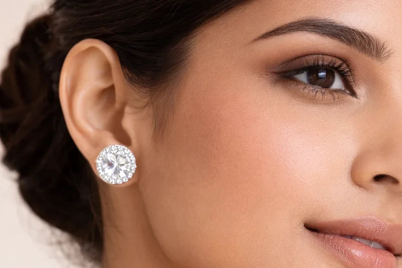 Stainless Steel Silver Polish with Diamond & White Swarovski Stone White Anti-Tarnish & Anti-Allergic Fancy Earring for Girls
