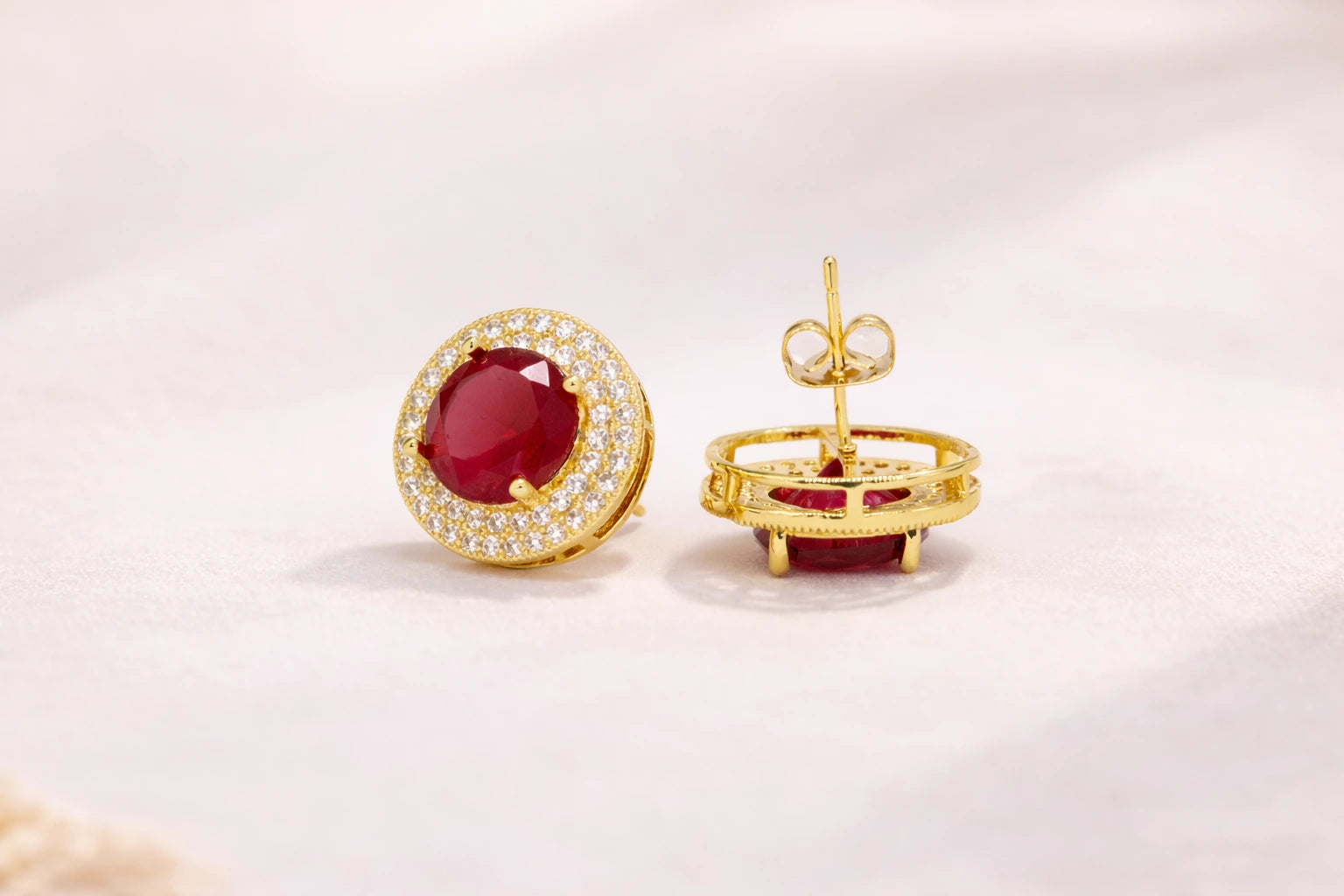 18kt Gold Polish with Diamond & Ruby Stone Anti-Tarnish & Anti-Allergic Fancy Earring for Girls