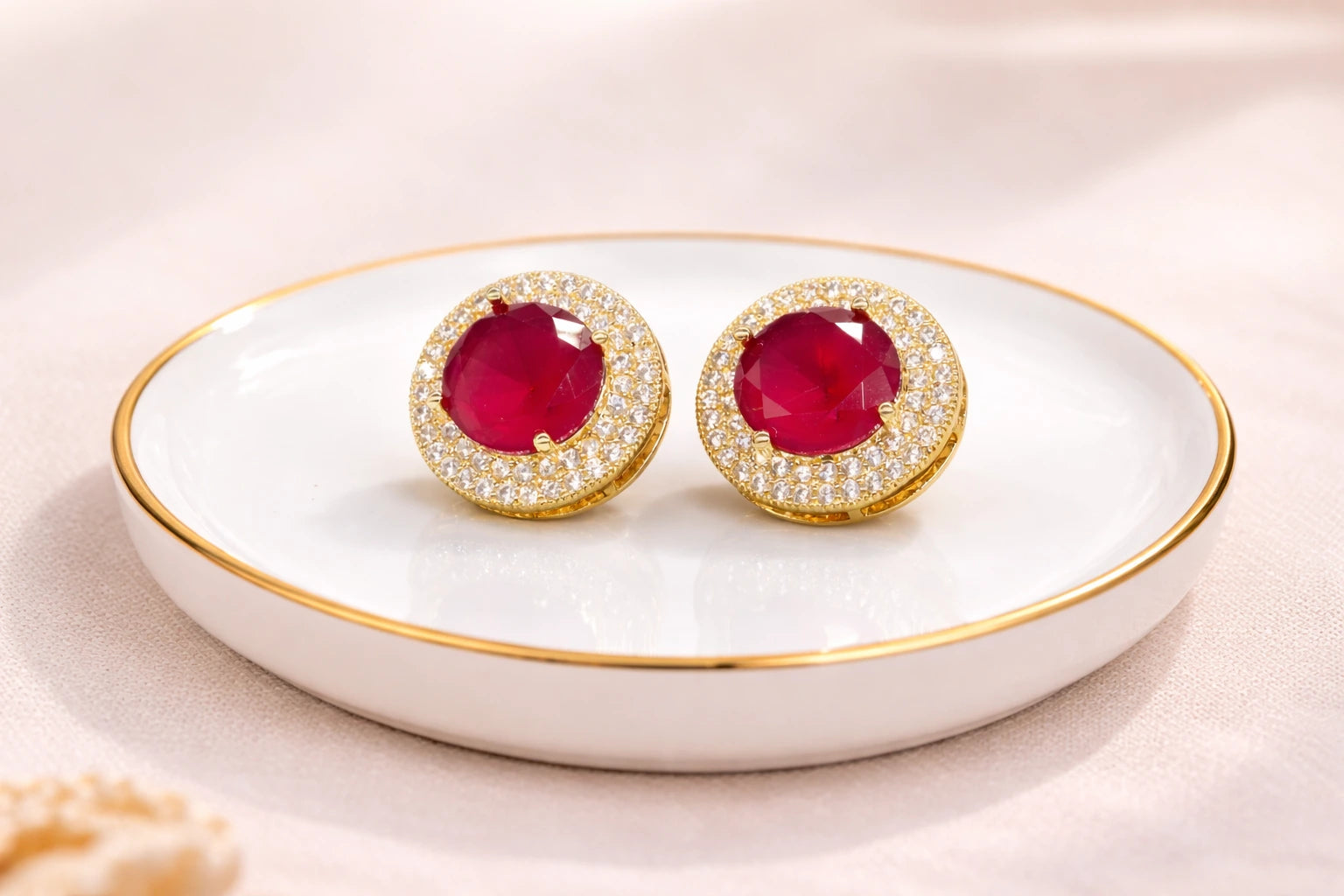 18kt Gold Polish with Diamond & Ruby Stone Anti-Tarnish & Anti-Allergic Fancy Earring for Girls