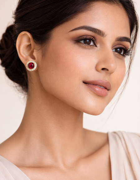 18kt gold polish with diamond & ruby stone anti tarnish anti allergic fancy earring for girls