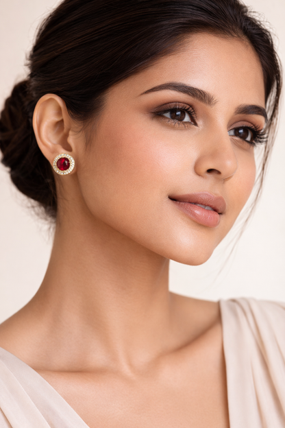 18kt gold polish with diamond & ruby stone anti tarnish anti allergic fancy earring for girls