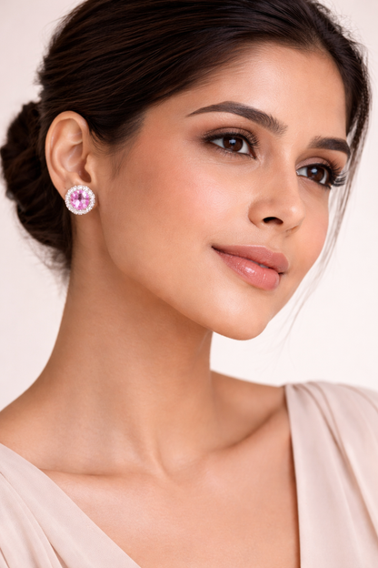 stainless steel silver polish with diamond & pink swarovski stone white anti tarnish anti allergic fancy earring for girls