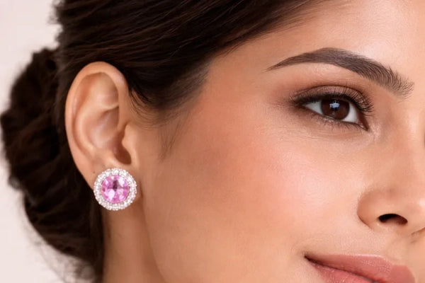 Diamond & Pink Crystal Stone White Fancy Earring for Women – Silver