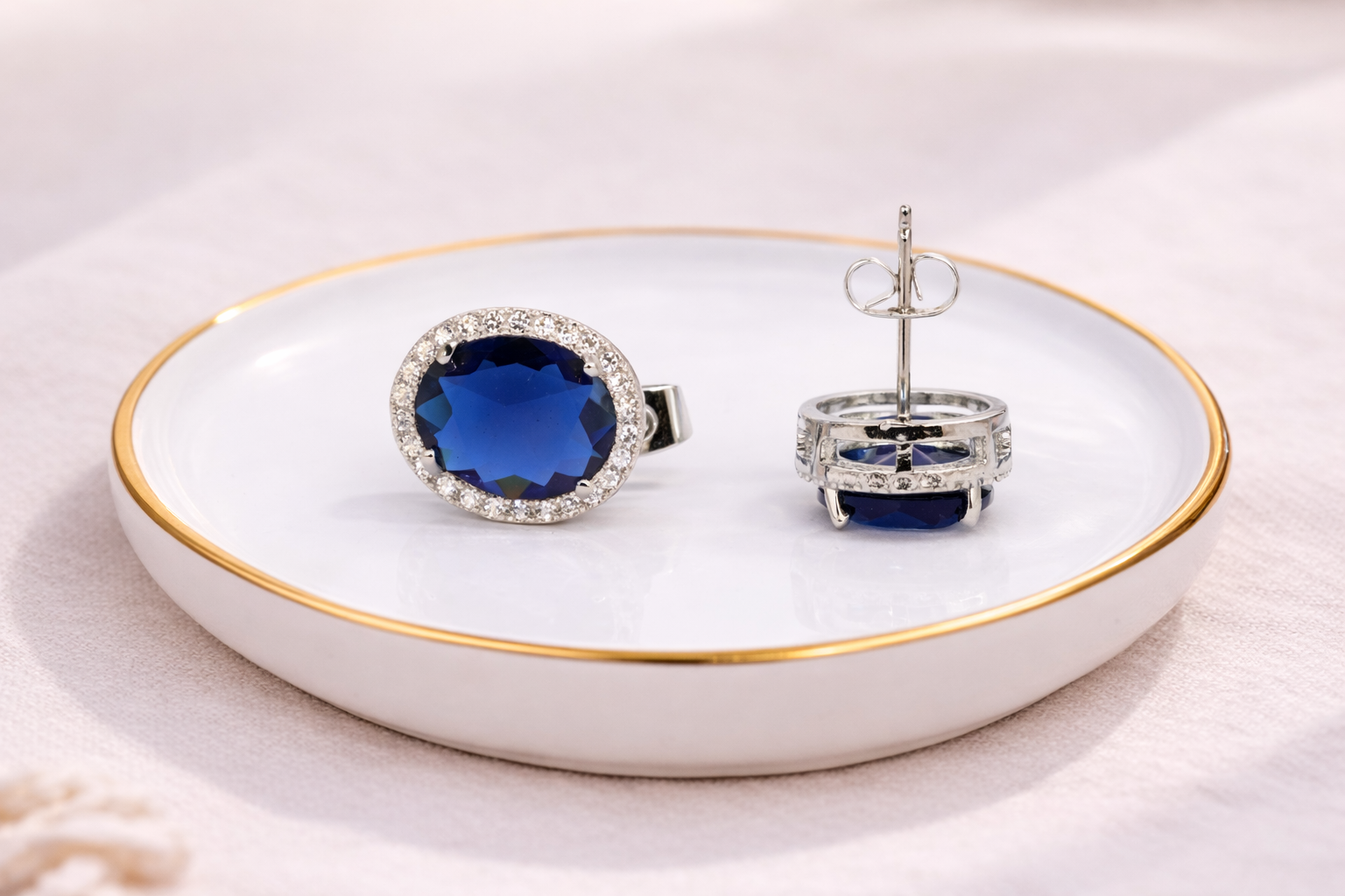 Stainless Steel Silver Polish with Diamond & Blue Swarovski Stone White Anti-Tarnish & Anti-Allergic Fancy Earring for Girls