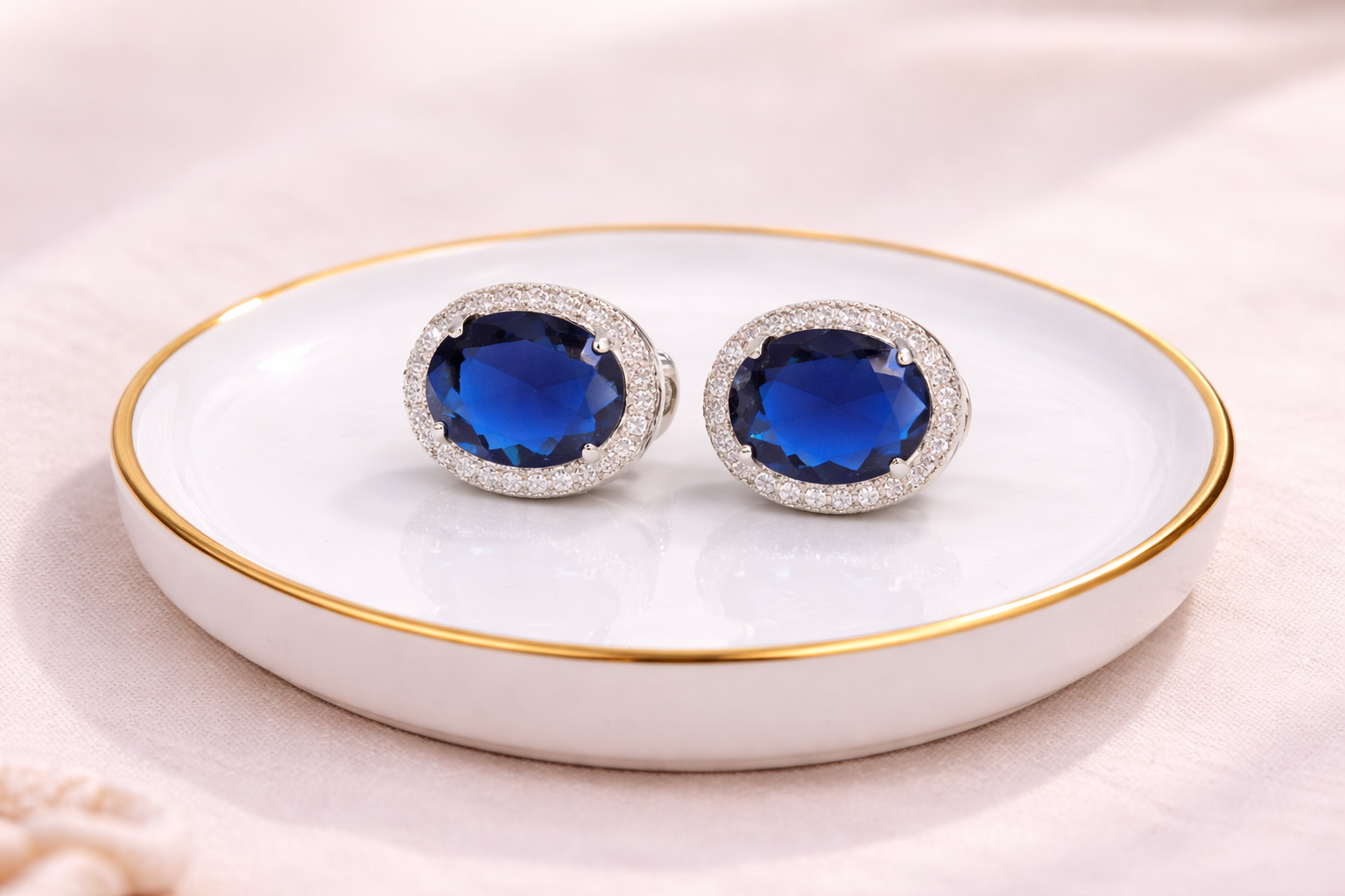 Stainless Steel Silver Polish with Diamond & Blue Swarovski Stone White Anti-Tarnish & Anti-Allergic Fancy Earring for Girls
