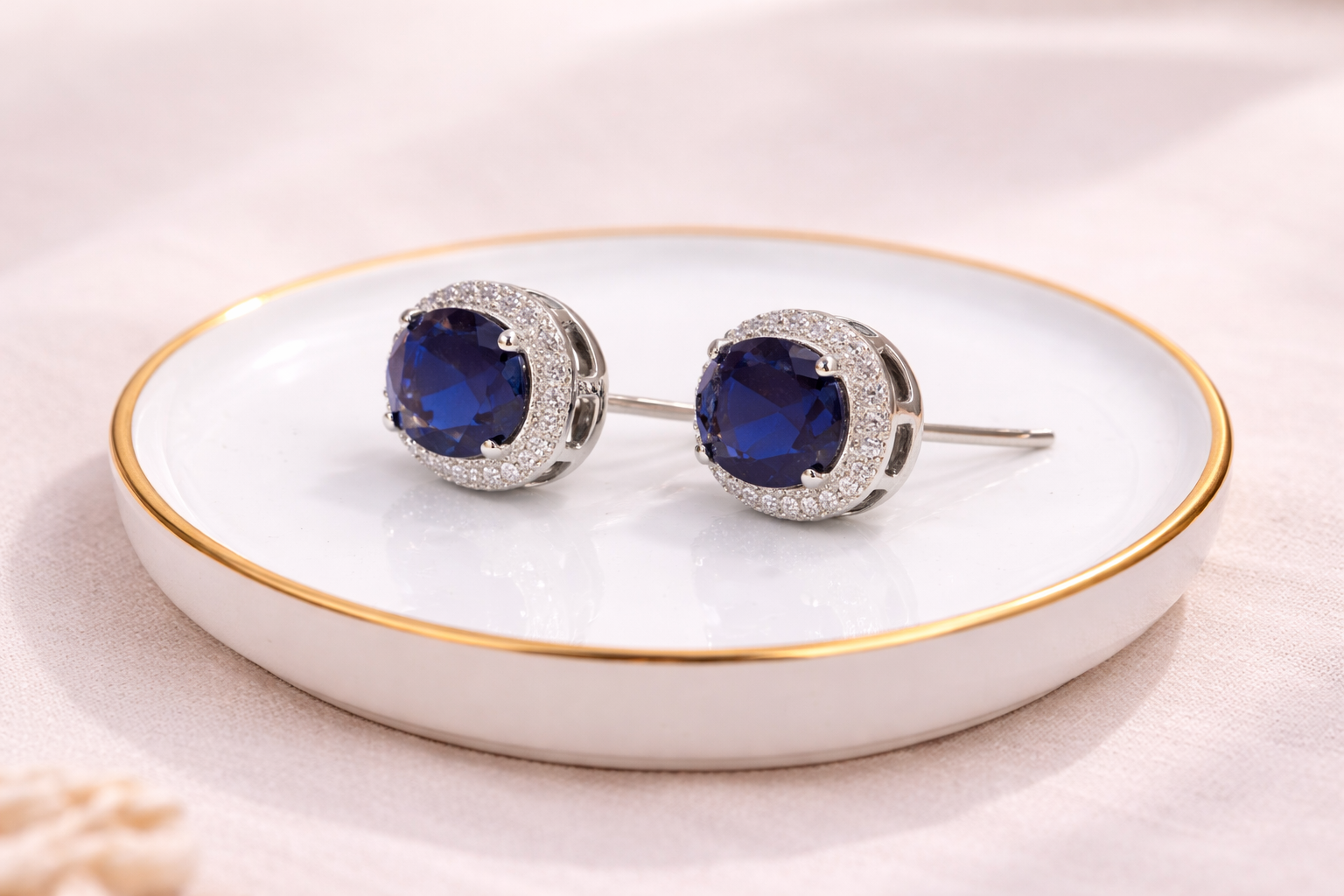 Stainless Steel Silver Polish with Diamond & Blue Swarovski Stone White Anti-Tarnish & Anti-Allergic Fancy Earring for Girls