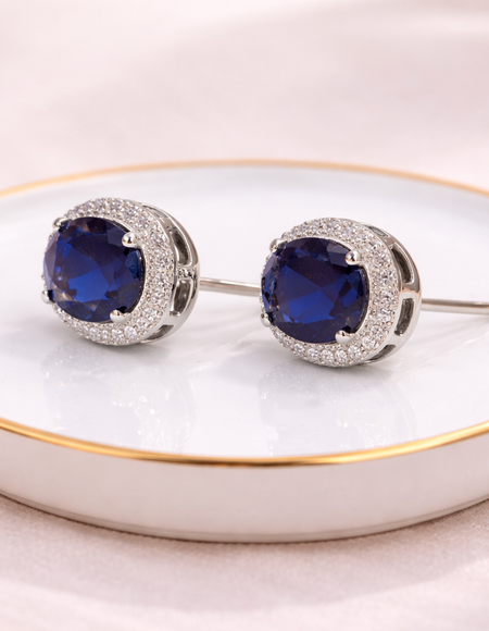 stainless steel silver polish with diamond & blue swarovski stone white anti tarnish anti allergic fancy earring for girls
