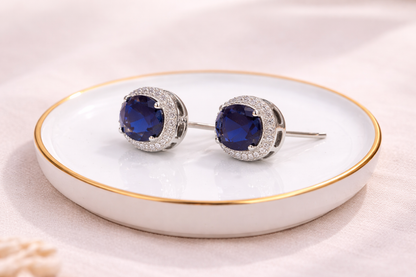 stainless steel silver polish with diamond & blue swarovski stone white anti tarnish anti allergic fancy earring for girls