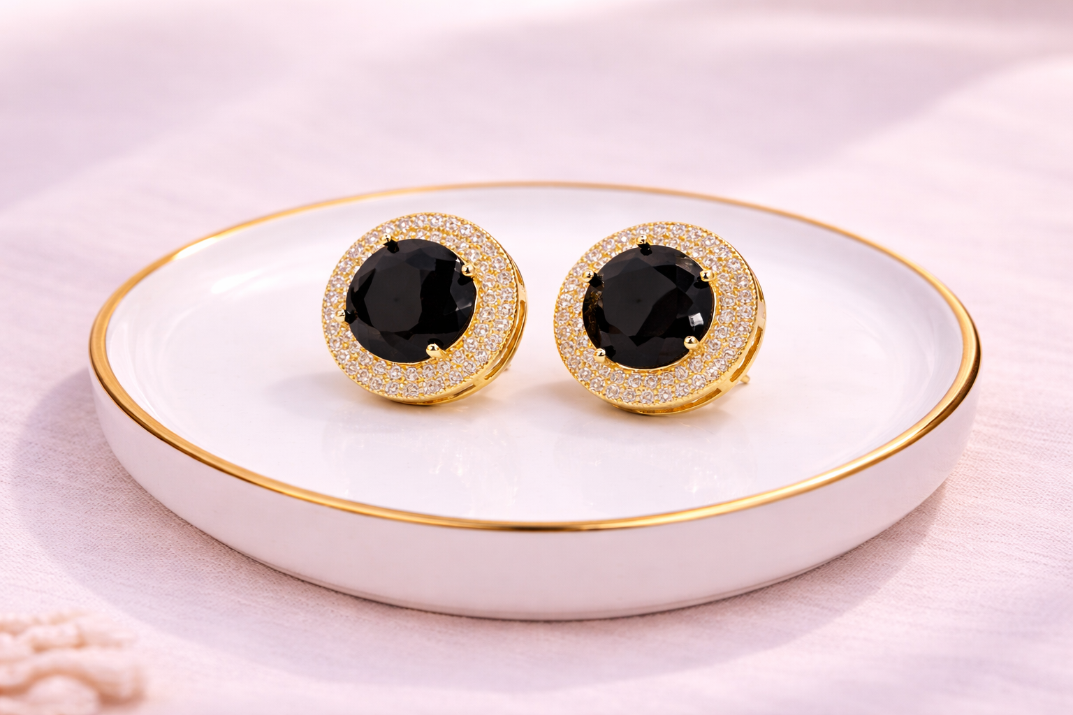 18kt Gold Polish with Diamond & Black Stone Anti-Tarnish & Anti-Allergic Fancy Earring for Girls