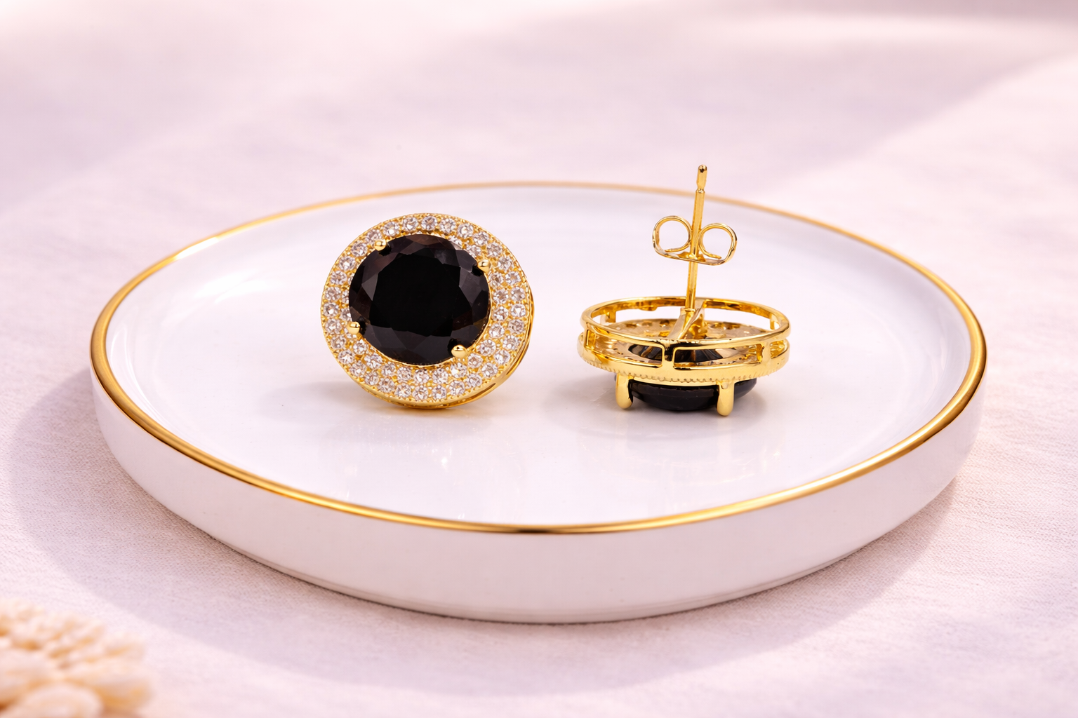 18kt Gold Polish with Diamond & Black Stone Anti-Tarnish & Anti-Allergic Fancy Earring for Girls