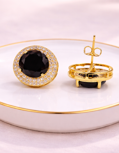 18kt gold polish with diamond & black stone anti tarnish anti allergic fancy earring for girls