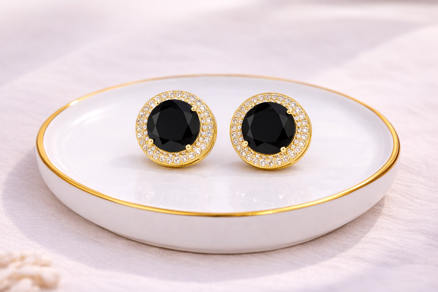 18kt Gold Polish with Diamond & Black Stone Anti-Tarnish & Anti-Allergic Fancy Earring for Girls