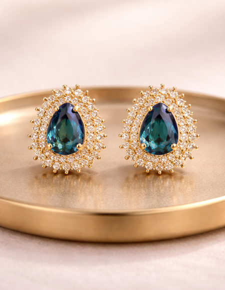 18kt gold polish with diamond & topaz stone anti tarnish anti allergic fancy earring for girls