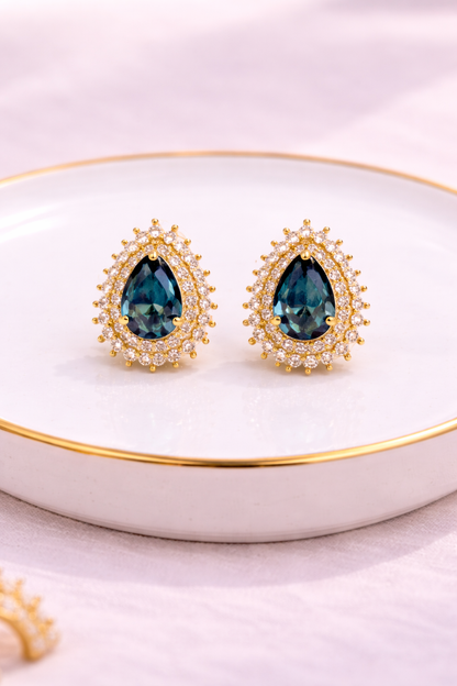 18kt gold polish with diamond & topaz stone anti tarnish anti allergic fancy earring for girls