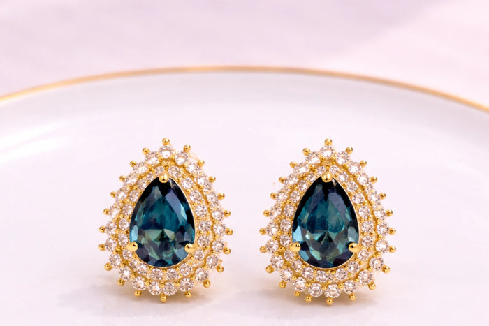 Diamond & Topaz Stone Fancy Earring for Women – 18K Gold Plated