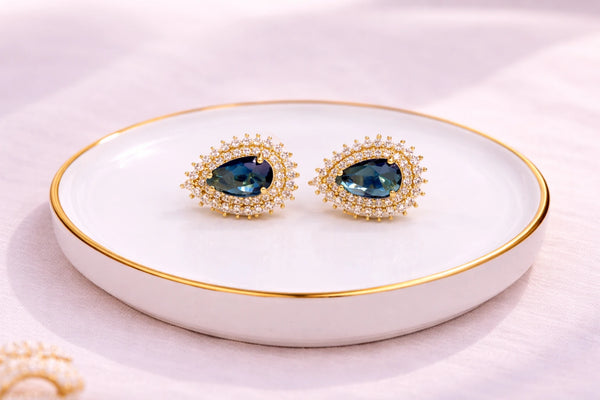 Diamond & Topaz Stone Fancy Earring for Women – 18K Gold Plated