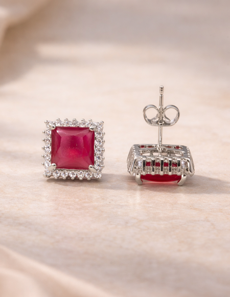 stainless steel silver polish with ruby stone anti tarnish anti allergic fancy earring for girls