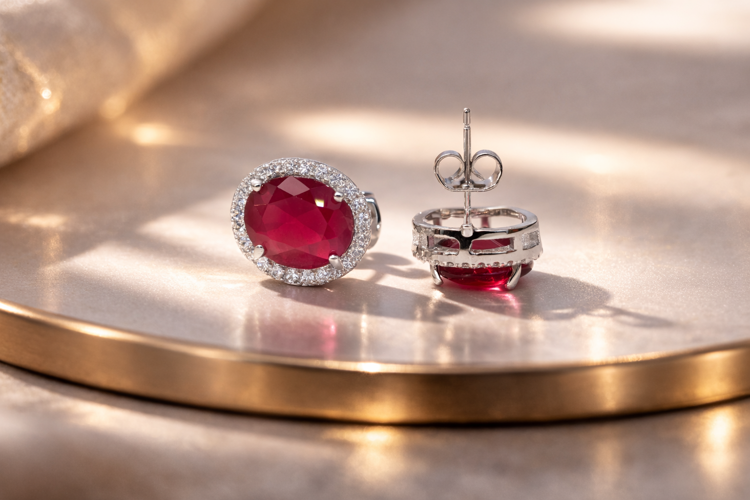Stainless Steel Silver Polish with Ruby Stone Anti-Tarnish & Anti-Allergic Fancy Earring for Girls (Design 1)