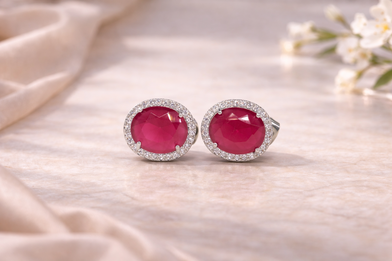 Stainless Steel Silver Polish with Ruby Stone Anti-Tarnish & Anti-Allergic Fancy Earring for Girls (Design 1)