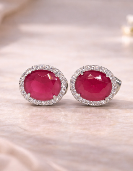 stainless steel silver polish with ruby stone anti tarnish anti allergic fancy earring for girls