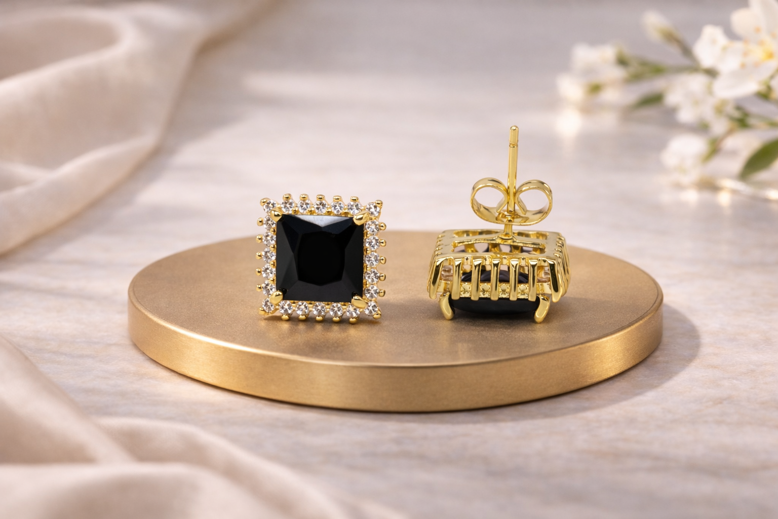 18kt Gold Polish with Black Swarovski Stone Anti-Tarnish & Anti-Allergic Fancy Earring for Girls (Design 1)