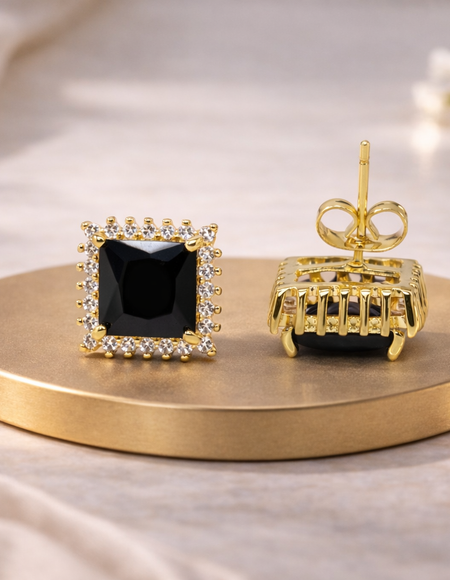 18kt gold polish with black swarovski stone anti tarnish anti allergic fancy earring for girls