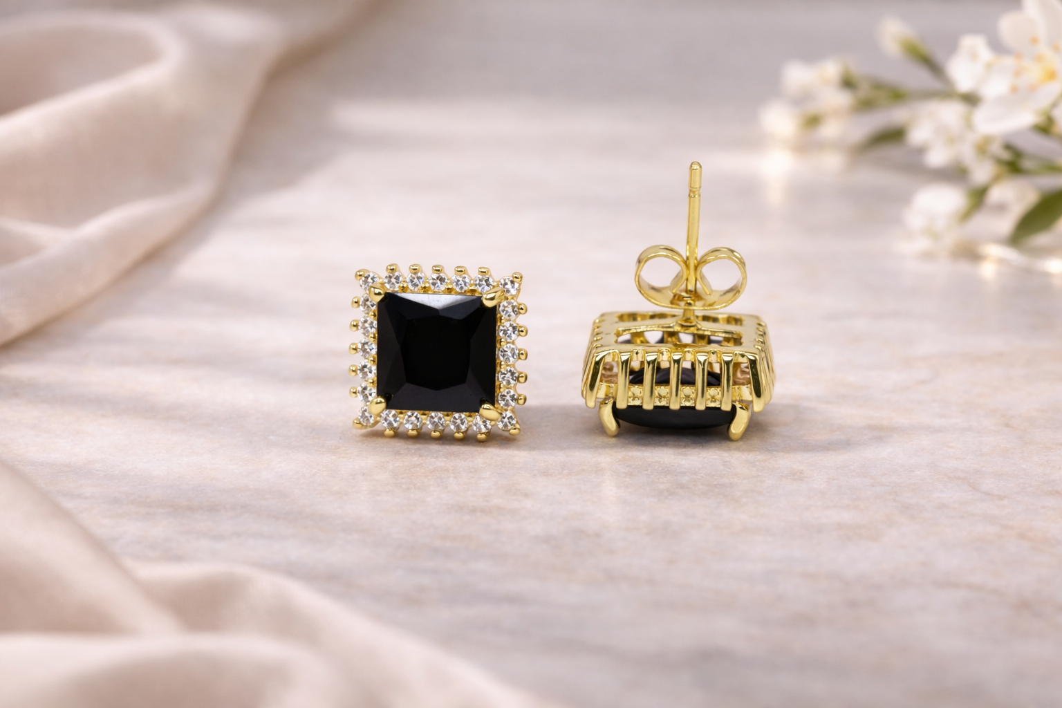 18kt Gold Polish with Black Swarovski Stone Anti-Tarnish & Anti-Allergic Fancy Earring for Girls (Design 1)