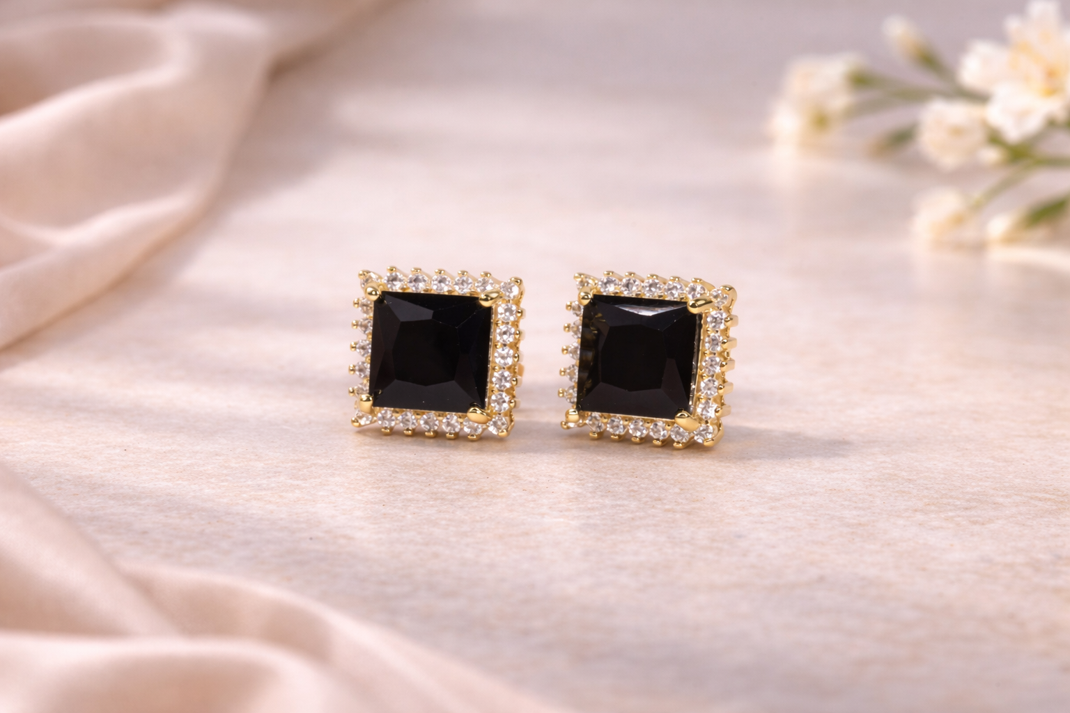 18kt Gold Polish with Black Swarovski Stone Anti-Tarnish & Anti-Allergic Fancy Earring for Girls (Design 1)