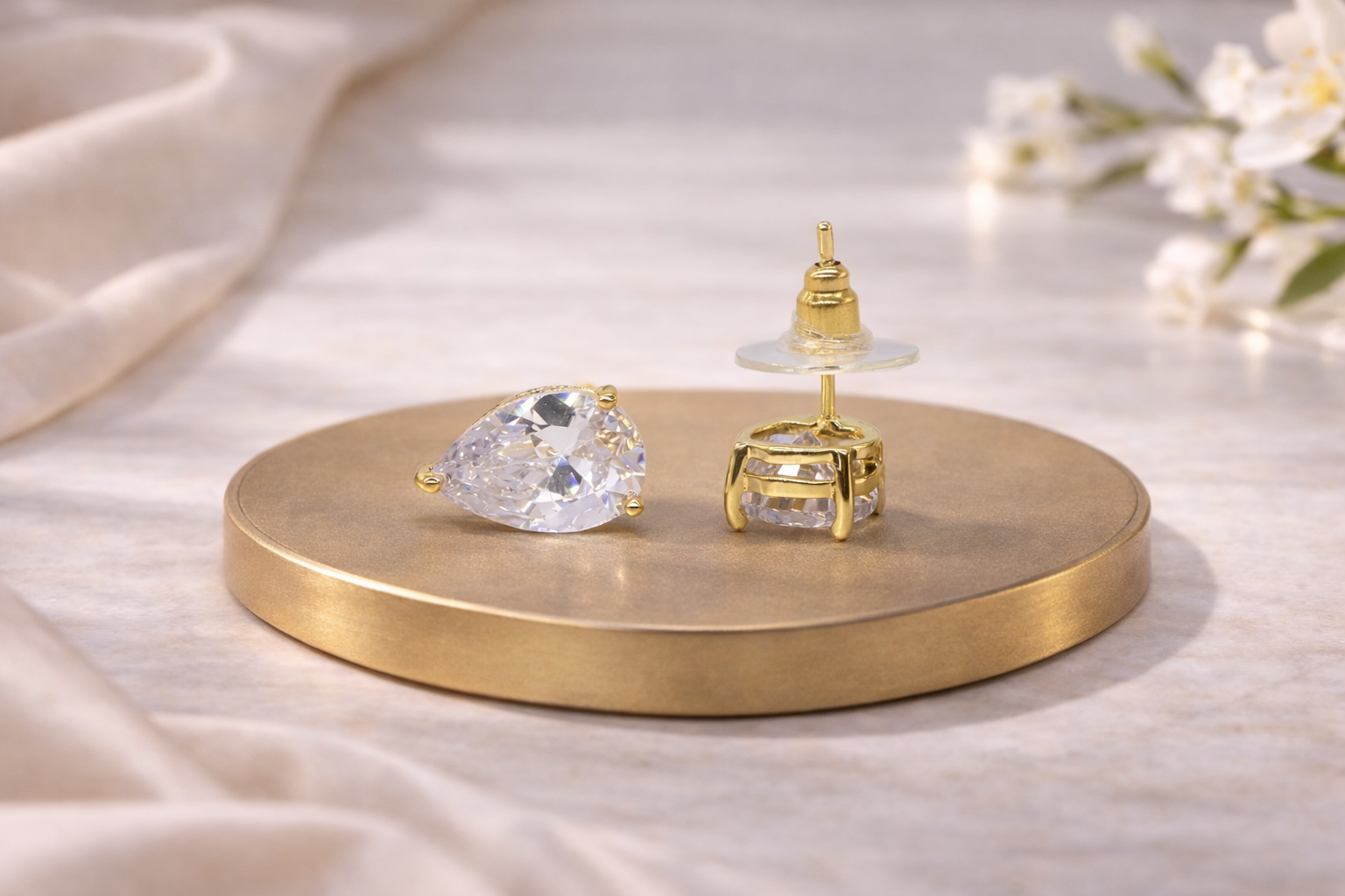 18kt Gold Polish with White Swarovski Stone Anti-Tarnish & Anti-Allergic Fancy Earring for Girls