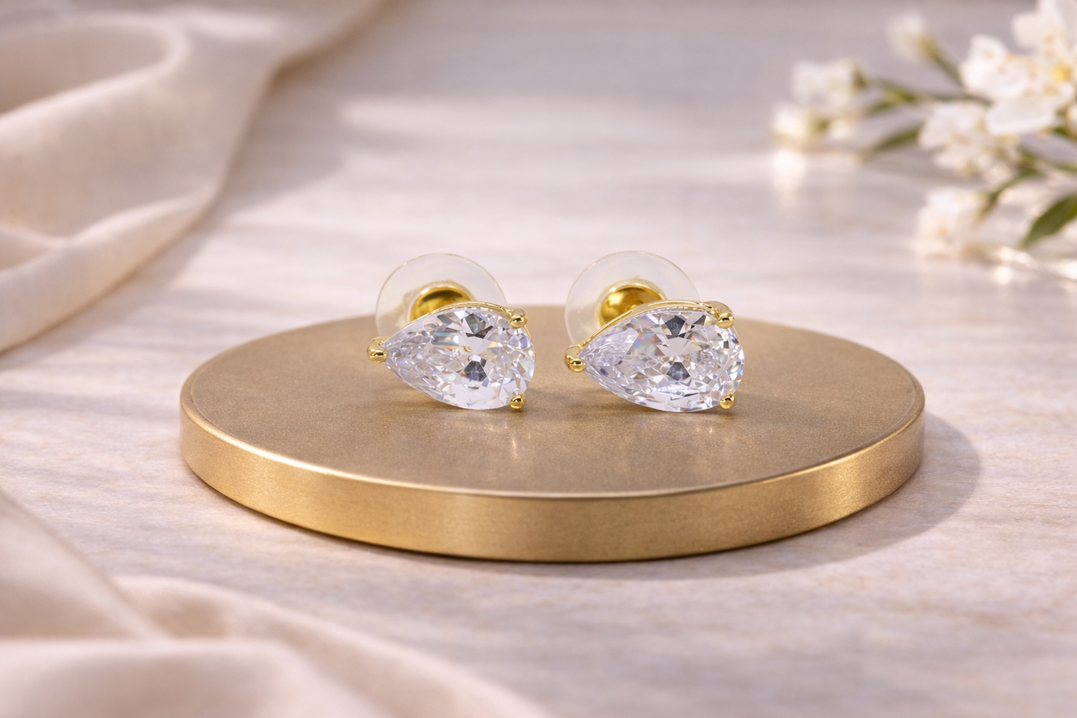 18kt Gold Polish with White Swarovski Stone Anti-Tarnish & Anti-Allergic Fancy Earring for Girls