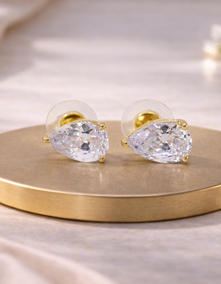 18kt gold polish with white swarovski stone anti tarnish anti allergic fancy earring for girls