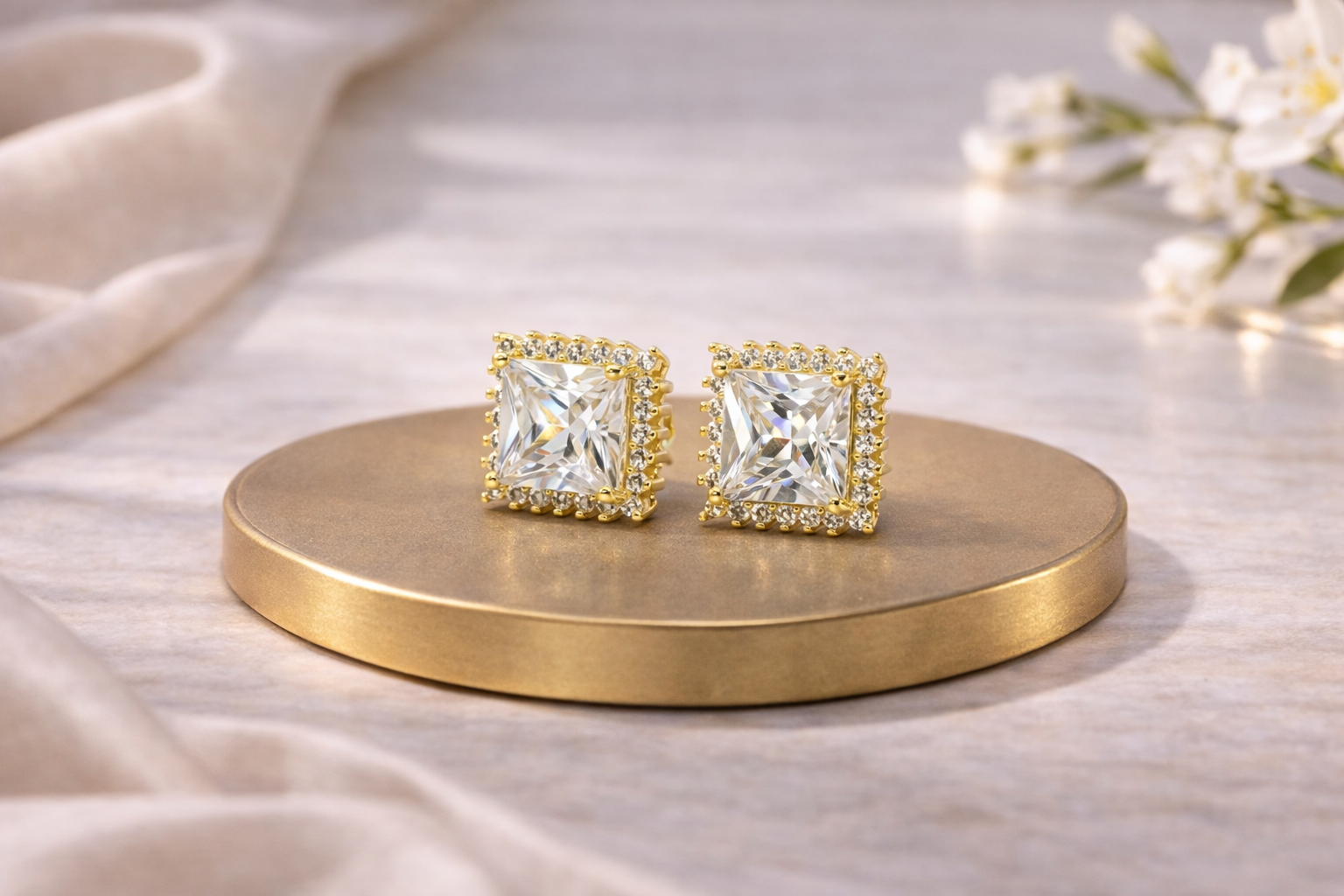 18kt Gold Polish with Diamond & White Swarovski Stone Anti-Tarnish & Anti-Allergic Fancy Earring for Girls (Design 3)