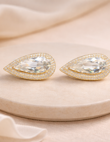 18kt gold polish with diamond & white swarovski stone anti tarnish anti allergic fancy earring for girls
